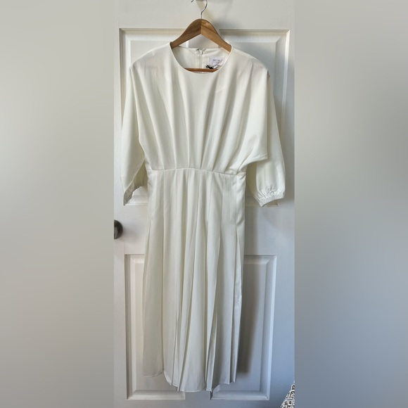 Grey Lab white pleated midi dress size large new - Picture 1 of 16